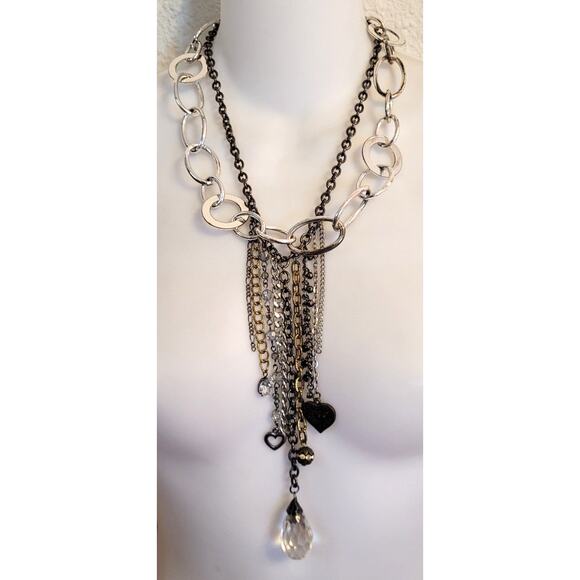 Lot of 4 Silvertone Necklaces Fringe Open Metal Circles Beaded Boho Y2k - Picture 4 of 7